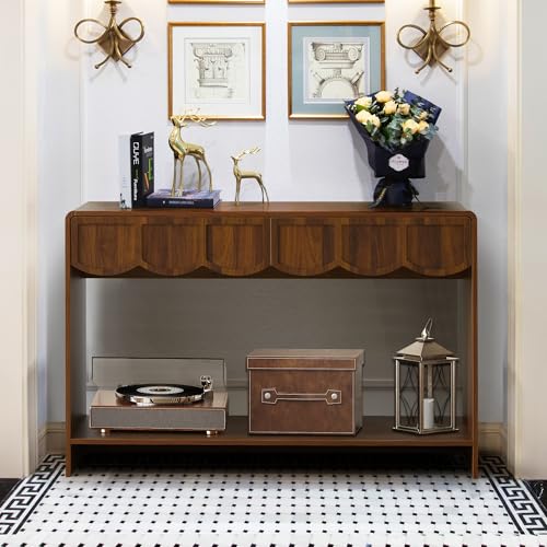 ORRD Console Table with Drawers, Mid-Century 43 Inches Narrow Entryway Tables with Open Storage Shelves, Hallway Accent Tables Behind Couch Table for Living Room - Walnut - color: Walnut