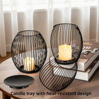3-Piece Black Candle Holder Set – Modern Metal Wire Black Candlestick Holders for Pillar Candles, Decorative Round Cage Candle Lanterns for Table, Shelf, or Home Décor