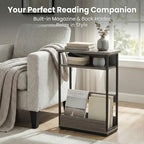 Narrow Side Table,3-Tier Slim End Table with Storage Shelf,Modern Sofa Table Thin Side Table for Narrow and Small Spaces, Skinny Bedside Table Small Nightstand with Magazine Rack Space Saving/Grey - color: Grey