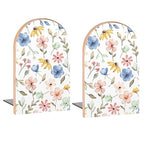 Seamless Flowers Blue Pink Book Ends Decorative Wood Bookends for Shelves Kids Room Desk Home Office Book Stoppers for Magazines,Books, DVDs, 1 Pair/2 Pieces(5x3.1 in)