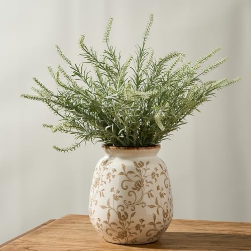 SIDUCAL Ceramic Vintage Pastoral Vase, 7.2 Inch Chinoiserie Floral Vase, Retro Ice Cracked Rustic Farmhouse Vases for Home Decor, Living Room, Bookshelf, Office, Tuscan Decor, Brown Floral - color: 18077-brown Floral