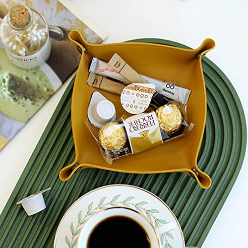 Valet Tray, Leather Tray, Small Catchall Tray, Foldable Jewelry Travel Organizer, Suitable for Travel, Storage, Nightstand, Home or Office (Yellow-S) - color: Yellow