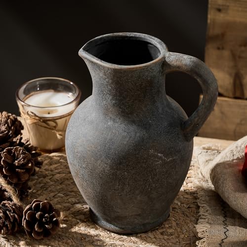 SIDUCAL Ceramic Rustic Farmhouse Vase with Handle, Terracotta Vase, Minimalist Decorative Vases for Home Decor, Table, Wedding,Living Room, Shelf, Decoration(BD) - color: Black and Gold