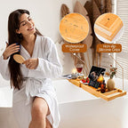 Foldable Bathtub Caddy Tray, Bamboo Bath Tub Tray Table for Tub with Wine Glass Holder Book Phone Tablet Holder with Extending Sides, Adjustable Bathroom Bathtub Free Soap Holder Gift Idea (Beige) - color: Beige