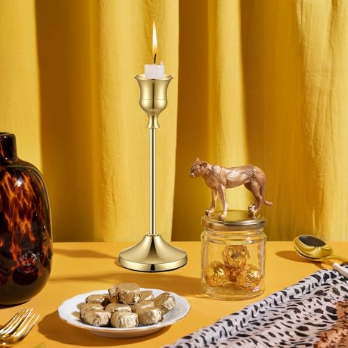 2 Sets 6 Pcs Gold Metal Taper Candle Holders, Candlestick Holders, 7cm Diameter Taper Candle Holder Bulk for Table Centerpieces Candlesticks for Ramadan Wedding Christmas Party Table Decor-23/19/16cm - color: 6pcs