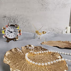 Metal Jewelry Dish, Small Leaf Shaped Ring Holder Jewelry Organizer, Trinket Dish Vanity Tray for Dresser Christmas Birthday Wedding Gifts - color: Lotus Leaf-Gold