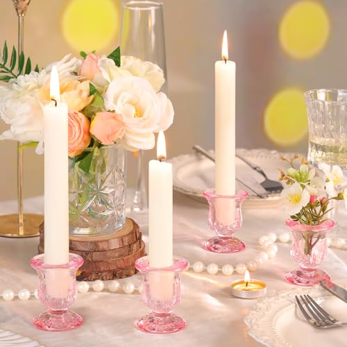 10pcs Pink Candlestick Holders, Glass Taper Candle Holders for Table Centerpiece Decor, Wedding, Valentine's Day, Mother's Day, Party Gift - color: Pink