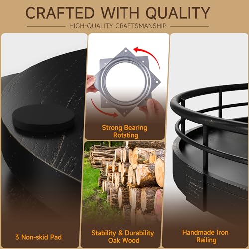 13" Oak Bathroom Vanity Tray Turntable for Perfume Candle, Round Wooden Decorative Tray for Kitchen Sink Countertop Organizer, Bathroom Counter Organizer for Skincare Makeup, Farmhouse Black Gold - color: Black, size: 13 inches