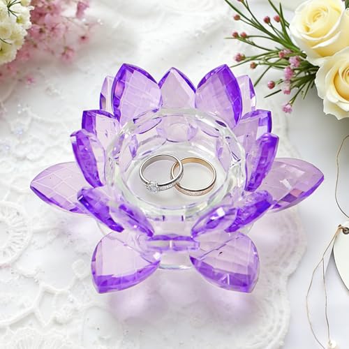 Crystal Flower Jewelry Tray, Luxury Transparent Decorative Trinket Dish for Rings, Earrings, Necklaces, Keys for Vanity Dresser Nightstand, Elegant Gift for Women Mother's Day (1, 4.4"(w) - Purple) - size: 4.4"(w) - Purple