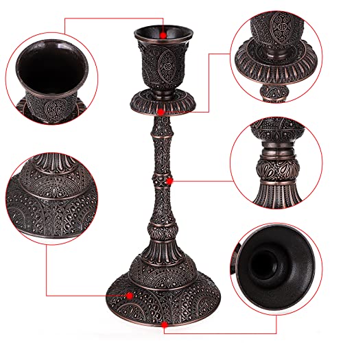 OwnMy Set of 2 Vintage Taper Candle Holders Tall Metal Taper Candlestick Holders, Elegant Taper Candle Stands Red Bronze Taper Candelabra Set for Dining Table Centerpieces Wedding Candlestick Decors - color: Red Bronze