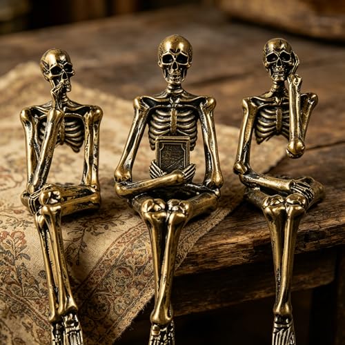 XINXUAN Halloween Decorations Skull Statue Home Decor - Modern Bookshelf & Desk Decor - 3 Piece Set (Retro - Gold) - color: Retro - Gold