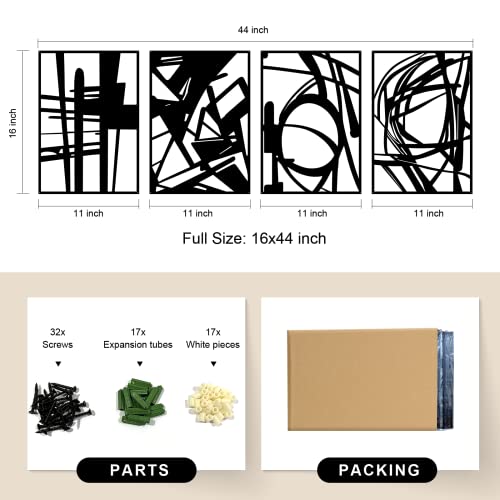 Glamativity Large 4 Pack Black Abstract Metal Wall Art, Minimalist Décor Single Line Art Wall Décor, 3D Textured Metal Wall Sculptures, for Living Room Bedroom Bathroom Study Room (Black, L Size 22.5 - color: Black Abstract, size: L Size 22.5 x 15.7''