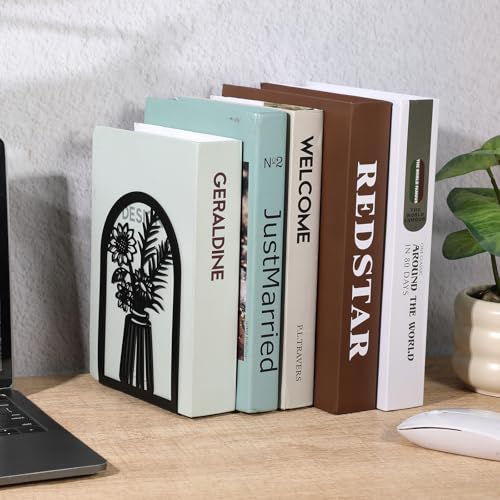 3 Pair Decorative Book Ends for Shelves, Metal Bookends, Heavy Duty Non-Slip Book Stopper for Heavy Books, Shelf Holder Supports for Home Office