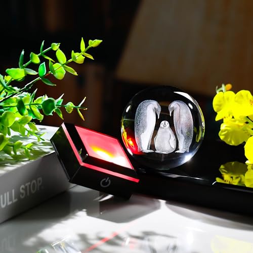 Qianwei Penguin Gifts for Women - 3D Crystal Ball 3.14'' Laser Penguin Decor Glass Animals Figurines Statue & Night Light - style: Penguin