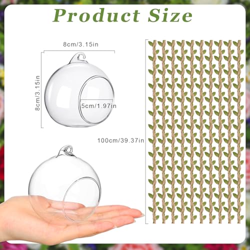 GlikCeil 13 Pcs 3.15'' Hanging Glass Candle Holder with Burlap Leaf Ribbon, Glass Orbs Air Plants Tea Light Candle Holders, Globe Plant Terrariums for Decor Indoor Outdoor Garden DIY (Clear) - color: Clear