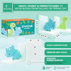 Decorably Dinosaur Book Ends for Shelves - 2-Piece Non-Skid Wooden Decorative Kids Bookends for Boys and Girls Room, Baby's Nursery, Classroom Decor - style: Baby Blue & Green