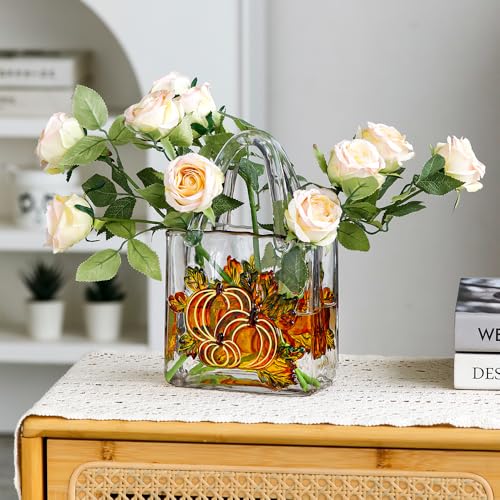 Glass Wallet Vase, Hand Painted Embossed Handbag with Handle, Thick Clear Glass Vase for Centerpiece, Fish Tank, Cute Home Decor Gift (Pumpkin Pattern) - color: Transparent Color