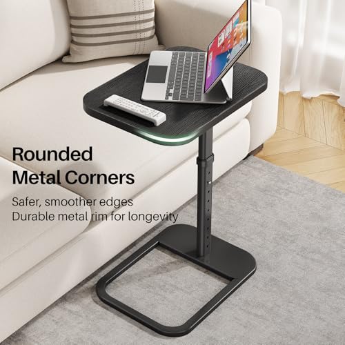 Kitstorack TV Tray Table, Adjustable Height & Rounded Metal Corners, Snack Table for Couch, Sofa, Bed, Chair, Living Room, C Shaped End Side Table for Eating, Dinner or Laptop, Small Spaces, Black - color: Black, style: Standard