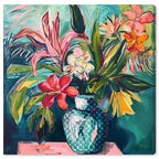 Art Remedy Vase Of Tropical Flowers Gallery Wrapped Flowers In Vase Paintings, 12" x 12", Gallery Wrapped - color: Gallery Wrapped, size: 12"L x 12"W