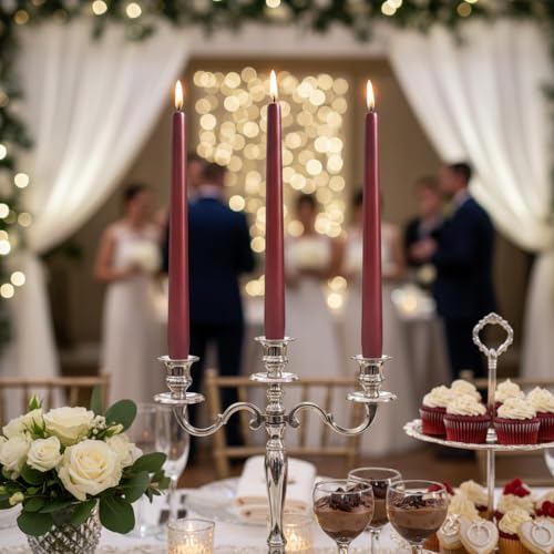 10 Inch Metal Taper Candles Handmade Smokeless Set of 4 – Unscented Tapered Candles in Red, Candle Sticks for Wedding, Home Decor, and Dinner Table - color: Red 4MT