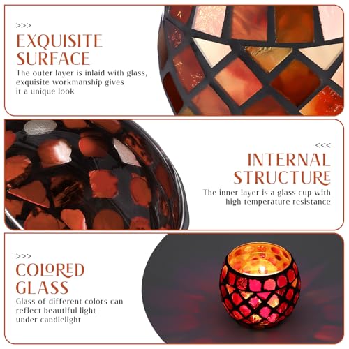Ipetboom Glass Votive Candle Holder - Christmas Candle Holders Red Mosaic Tealight Candlestick Xmas Dining Table Centerpieces for Home Wedding Decorations Romantic Decor Party Ornament - 3.34x2.75in