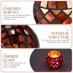 Ipetboom Glass Votive Candle Holder - Christmas Candle Holders Red Mosaic Tealight Candlestick Xmas Dining Table Centerpieces for Home Wedding Decorations Romantic Decor Party Ornament - 3.34x2.75in