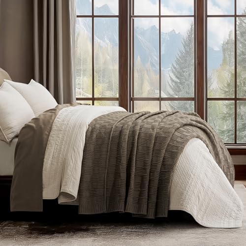 EVERGRACEHOME Modern Checkered Chenille Throw Blanket, Soft Cozy Plaid Knitted Blanket for Sofa & Couch, Decorative Knit Throw for Bed and Living Room, Mocha Brown, 60" x 80" - color: Checkered Mocha Brown, size: 60" x 80"