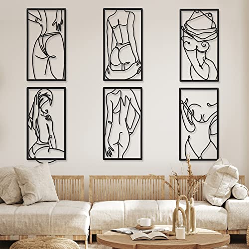 Cindeer 6 Pcs Modern Minimalist Wall Decor Abstract Woman Wall Art Single Line Metal Drawing Modern Line Women Body Figure Decor Sculptures for Home Bedroom Bathroom