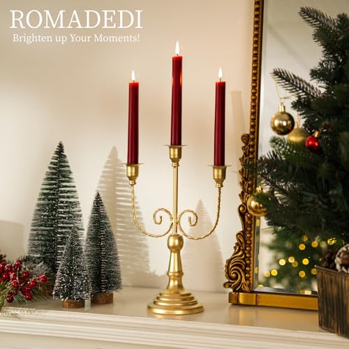Romadedi Candelabra Gold Candle Holders - 3 Arm 11.8" Wedding Candlestick Holder for Theme Party Table Centerpiece Decor Dining Room Birthday Holiday Christmas, Set of 2 - color: Gold-3 Arm, size: 2pcs