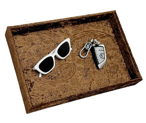 AgentMoon Jewelry Tray or Trinket Tray.Bedside Makeuop Remover Organizer for Earring Eyeglasses Phone Watch Bracelet Keys.Luxury Extra Velour Full Wrap. (Embossing Coffee) - color: Embossing Coffee
