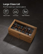 SONGMICS 12-Slot Watch Box, 2-Tier Watch Display Case with Large Glass Lid, Removable Watch Pillows, Velvet Lining, Jewelry Box, Gift Idea, Rustic Walnut UJOW012K01 - color: Rustic Walnut, size: 2 Layer 12 Slot