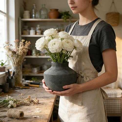 Ceramic Decorative Flower Vase, 5.5 Inch Pottery Farmhouse Boho Vase Rustic Vase for Home Decor, Table, Living Room, Bathroom, Shelf, Mantel Decoration, Wedding, Black - color: 5.5"h-black