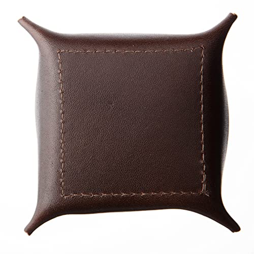 USA Handmade Premium Leather Valet Tray, Jewelry Organizer With Brass Rivets (Dark Walnut Brown, Mini) - color: Dark Walnut Brown, size: 2.5" x 2.5" x 1"