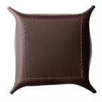 USA Handmade Premium Leather Valet Tray, Jewelry Organizer With Brass Rivets (Dark Walnut Brown, Mini) - color: Dark Walnut Brown, size: 2.5" x 2.5" x 1"