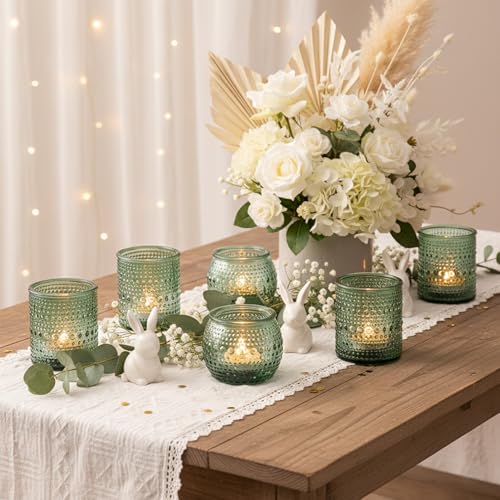 16 Pcs Green Candle Holder for Wedding Table Decor-Green Votive Candle Holders for Rustic Wedding Centerpieces, Bridal Shower Decor, Tea Party Decorations - color: Green