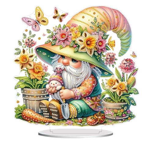 5D Tabletop Diamond Art Painting Kit Ornament, Stand Up Special Shaped Crystal Diamond Art Desktop Kits for Adults Craft Gift - Gardening Gnome (Yellow) - color: Gardening Gnome