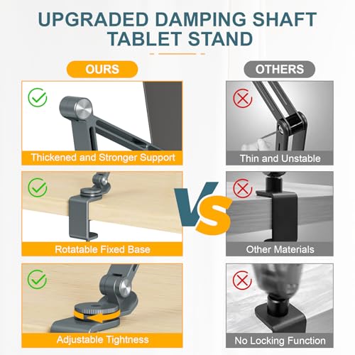Houele Tablet Stand Holder, Adjustable Foldable Tablet Arm iPad Desk Mount with 360°Rotate Base, Phone Holder iPad Stand for Desk and Bed, Compatible with Tablets, Phones or Other 4-15.6" Device - color: Grey