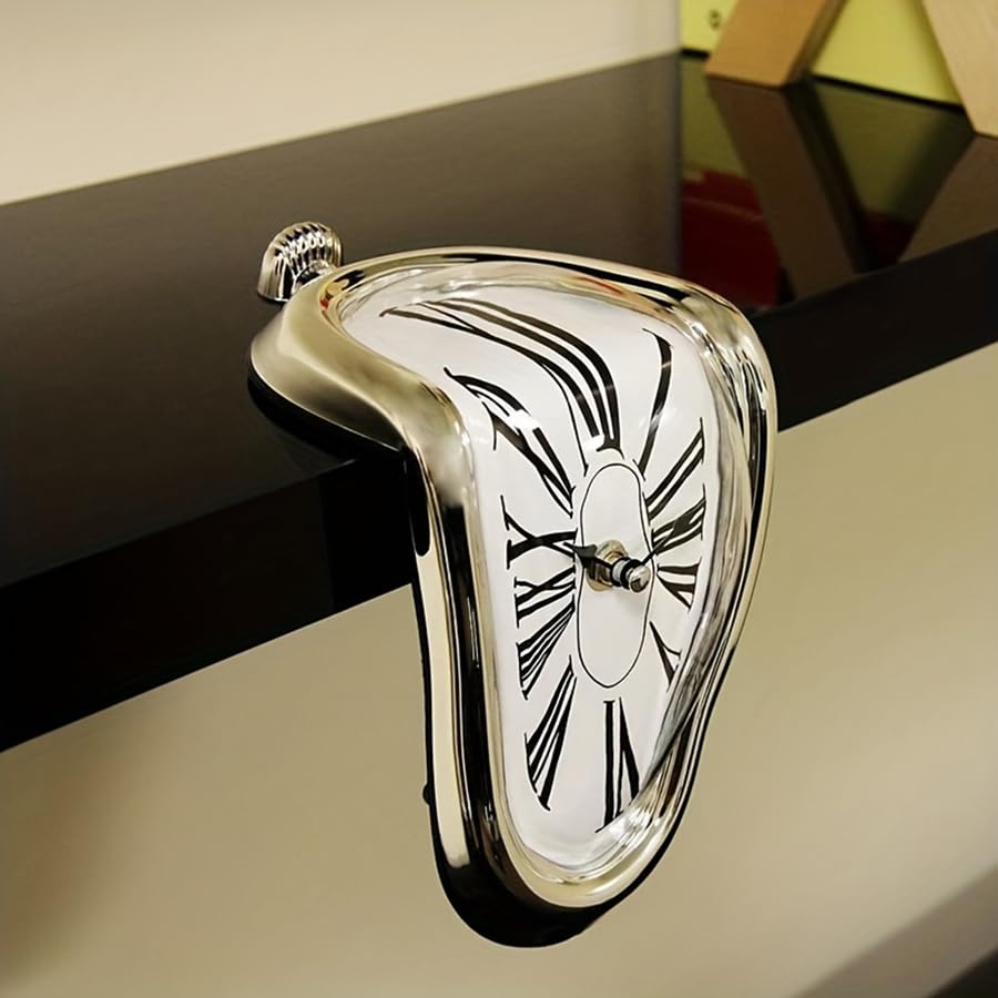 TIMEACT Melting Clock Dali Melted Clock Gift Decor Art Inspired Wall Clock Twisted Shelf Hanging Surrealist for Decorative Shop Office Home Desk Roman (Silve) - color: Silve