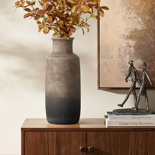 LuxenHome Rustic Ceramic Flower Vase,15'' Tall Brown Ombre Pottery Terracotta Narrow Floor Vases Home Decor,Farmhouse Vintage Vases for Living Room Decor,Modern Decorative Vase Home Décor Accents - color: Brown Narrow B