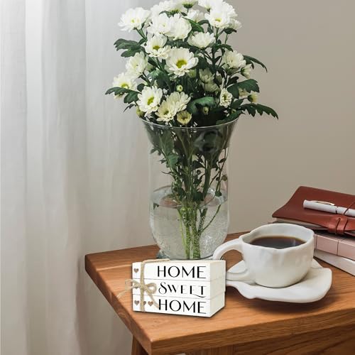 Mini Decorative Books For Home Decor, Small Wood Book Stack For Table Decor, Home Decor Book For Living Room Mantel, Farmhouse Stacked Books Decorative（L40） - color: white Home sweet