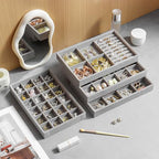 Jewelry Drawer Organizer, 4 Set of Stackable Jewelry Trays for Drawer Inserts Velvet Organizers and Display Storage for Earring Necklace Rings Bracelets (Gray)