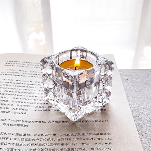 Crystal Ice Tea Light Candle Holders, Set of 2, Glass Candlestick Holders Tray for Bathtub, Bathroom, Livingroom