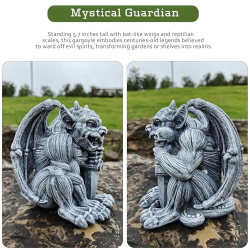 Gargoyle Sculpture Figurine,Gothic Stone Decor Statue,Indoor Patio Yard Lawn Porch Decor, Gothic Sculpture Ornament