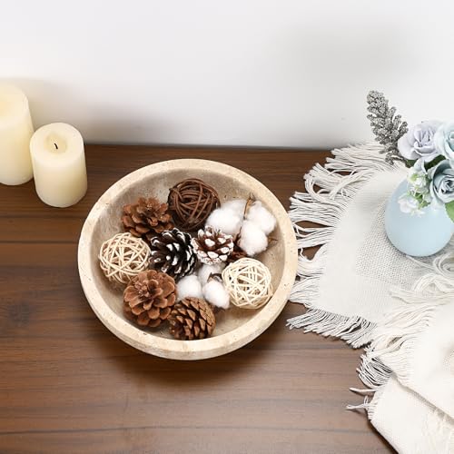 Hipiwe Key Holder for Entryway 7.9" Round Key Bowl Decorative Travertine Tray Nightstand Organizer Trays Jewelry Dish for Jewelry Ring Trinket Storage Home Decor - color: Beige, size: 7.9" x 7.9" x 2"