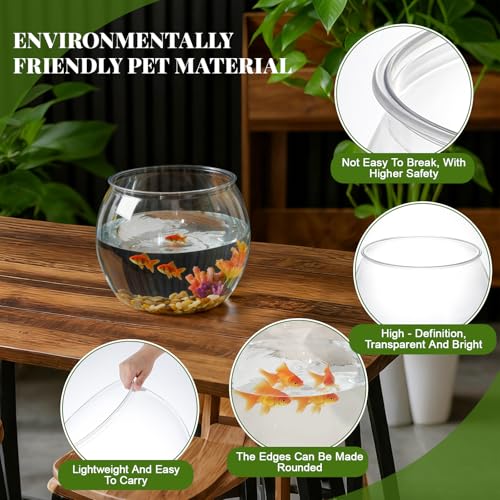 Geelin 0.8 Gallon Plastic Fish Tank Large Bowl Shatterproof with Crystal Clear Clarity for Terrarium, Flower Vase Centerpiece Gift for Fish Lovers (Round) - size: 0.8 Gallon, style: Round