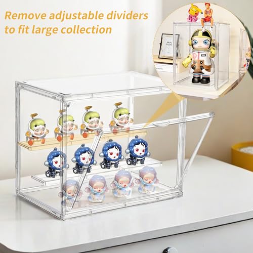 Acrylic Display Case,3 Layer Clear Display Case Adjustable Display Box Stand with 2 Movable Dividers Small Showcase Magnetic Door for Collections Mini Figures - size: S-1pack