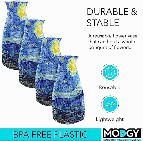 MODGY Expandable Flower Vase, Plastic Decorative Modern Foldable Printed Vases for Centerpieces for Wedding, Dining Table, Home Decor, Living Room, Bathroom, Starry Night, Vincent Van Gogh, 4 Pack - style: 4 Pack