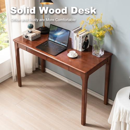 Solid Wood Desk with Drawers, Small Computer Desk for Small Spaces, Gaming Study Home Office Desks for Work, Student PC Desk for Bedroom, Escritorios para Cuartos (Cherry Color, 47inch) - color: Cherry Color, size: 47inch