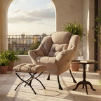 Tiita Lazy Chair with Ottoman, Khaki Modern Large Accent Chair, Comfy Leisure Sofa Armchair with Ottoman, Reading Chair with Footrest for Bedroom, Living Room, Dorm Rooms, Velvet Khaki - color: Khaki