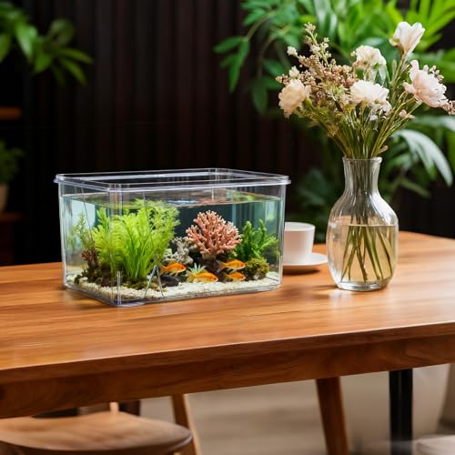 Geelin 1.5 Gallon Plastic Fish Tank Large Bowl Shatterproof with Crystal Clear Clarity for Terrarium, Flower Vase Centerpiece Gift for Fish Lovers (Square) - size: 1.5 Gallon, style: Square